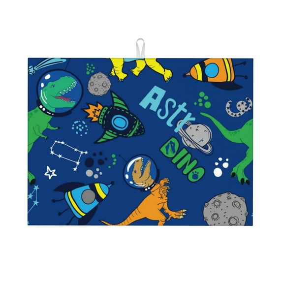 Easygdp Dinosaur In Space Microfiber Absorbent Dish Drying Pad,Kitchen Drying Mat,Can Be Hung, Strong Water Absorption Capacity,Quick Drying