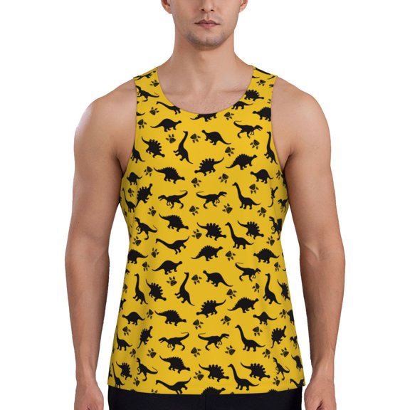 Easygdp Dinosaur Men's Tank Top, Sleeveless Muscle T Shirts, Breathable, Quick-Dry, Loose for Gym, Running, Fitness - 3X-Large