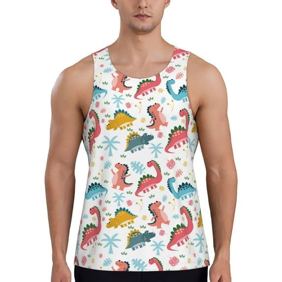 Easygdp Dinosaur Men's Tank Top, Sleeveless Muscle T Shirts, Breathable, Quick-Dry, Loose for Gym, Running, Fitness - 4X-Large