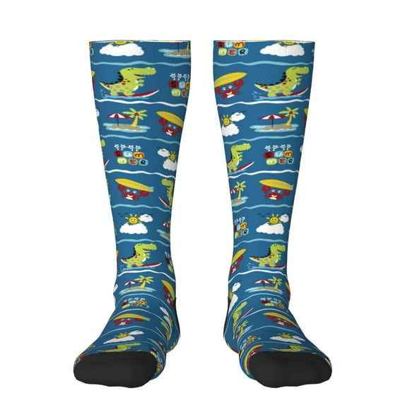 Easygdp Dinosaur On The Beach Vacation Fashionable Adult Sockings&Sports Sockings&Breathable Sockings, Non-Pilling,Contrasting Color Design