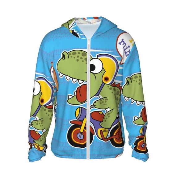 Easygdp Dinosaur Riding a Motorcycle Lightweight Long Sleeve Sun Shirt Sports long-Sleeved Sun Protective Clothing, Quick Drying Breathable - X-Large