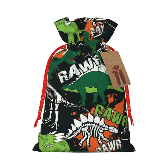 Easygdp Dinosaur Skeleton Gift Bags, Burlap Bags, Christmas, Holiday Gift Wrap Christmas Bags for Gifts Christmas Sacks for Presents-Medium