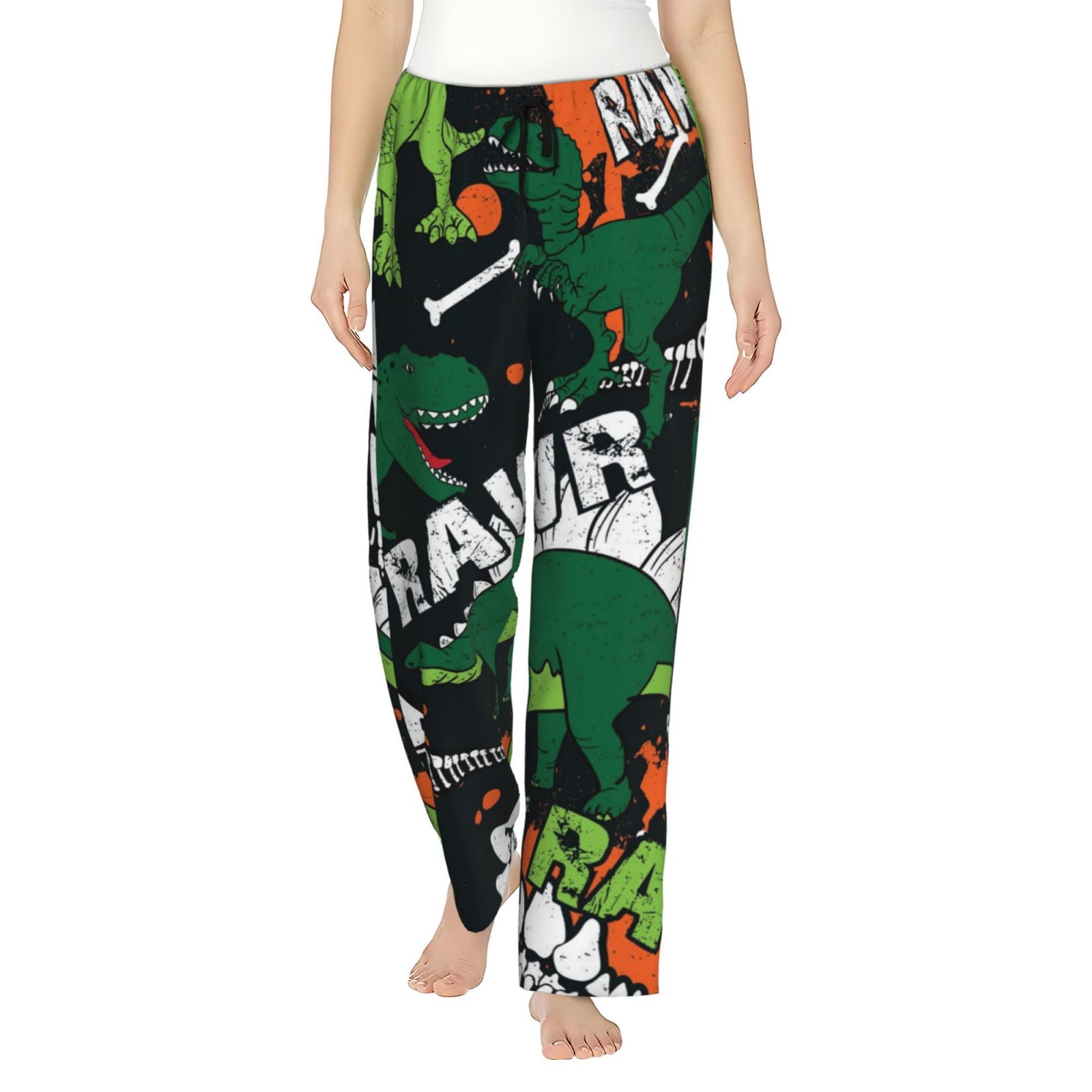 Easygdp Dinosaur Skeleton Women's Drawstring Pajama Pants Lounge