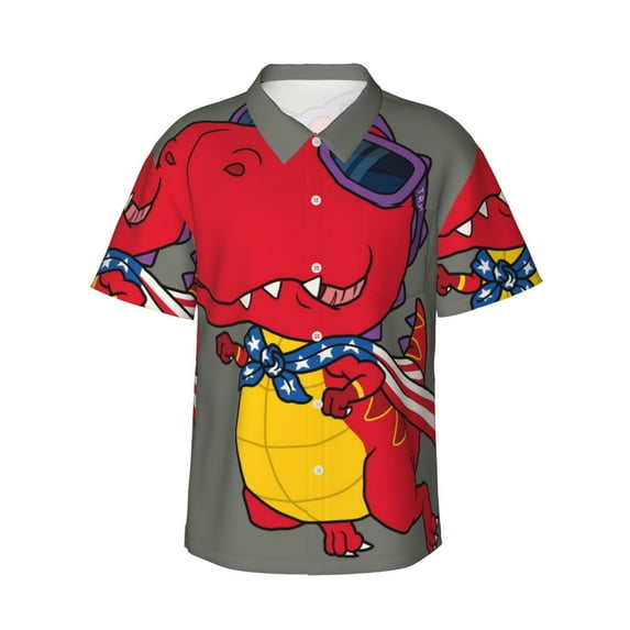 Easygdp Dinosaur Super Hero Cartoon Men's Hawaiian Shirts Print Lapel Short Sleeve for Beach, vacation, party, casual occasions - XX-Large