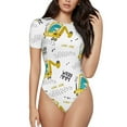 thumbnail image 1 of Easygdp Dinosaur on Excavator Women's One-Piece Swimsuit Slim Fit Crew Neck Bodysuit Athletic Swimwear with Concealed Buckle - XX-Large, 1 of 9