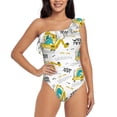 thumbnail image 1 of Easygdp Dinosaur on Excavator Women's One Shoulder Ruffle Monokini Bathing Suits with Removable Chest Pad, Quick Drying - X-Large, 1 of 8