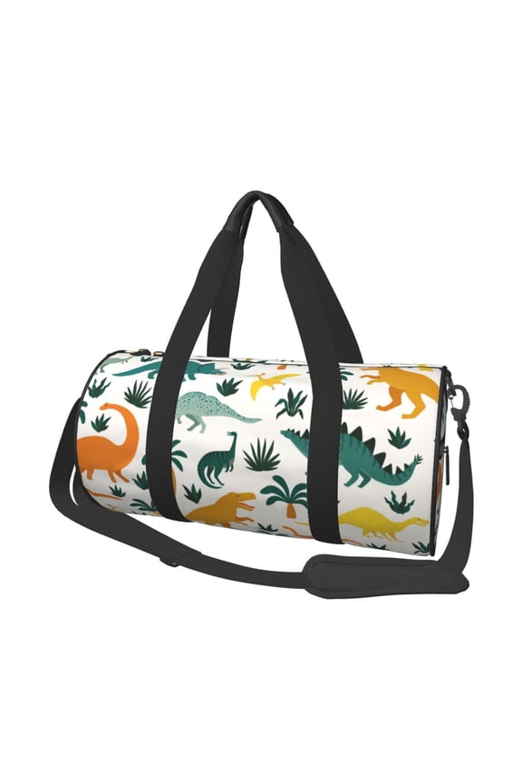 Dinosaurs and Tropical Leaves Travel Bag, Camping, Weekend, Carry On Overnight Duffel Bag with Shoulder Strap