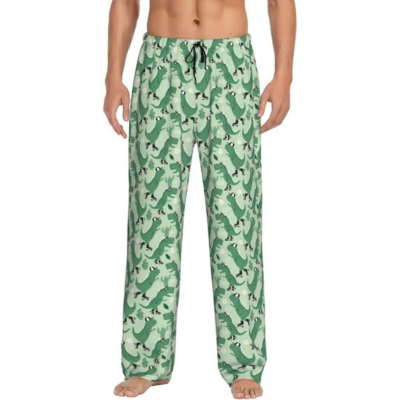 Easygdp Dinosaurs on Roller Skater Men's Pajama Pant, Sleep Elastic Waistband Lounge Pants - Small