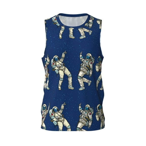 Easygdp Disco party Astronaut Dancing Men's Mesh Basketball Jersey Quick Drying Sleeveless Shirts Fitted Muscle Tank Tops Sport Round Neck T-Shirt - Small