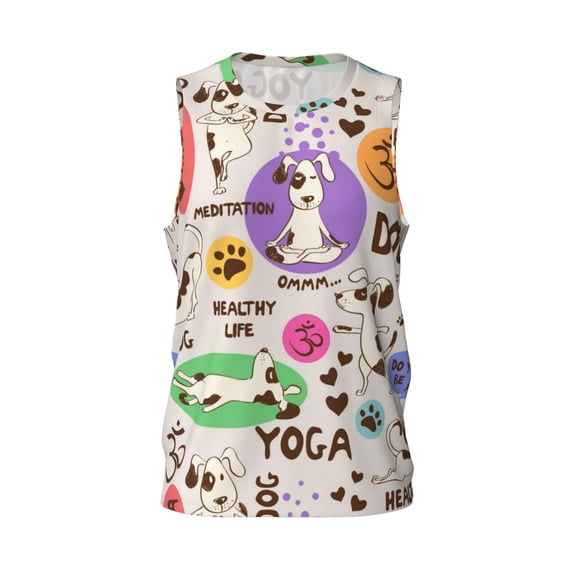 Easygdp Dog Doing Yoga Men's Mesh Basketball Jersey Quick Drying Sleeveless Shirts Fitted Muscle Tank Tops Sport Round Neck T-Shirt - Medium
