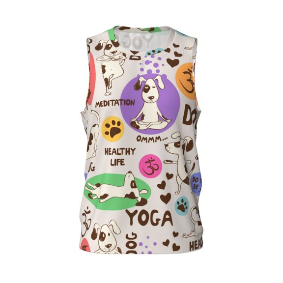 Easygdp Dog Doing Yoga Men's Mesh Basketball Jersey Quick Drying Sleeveless Shirts Fitted Muscle Tank Tops Sport Round Neck T-Shirt - Small