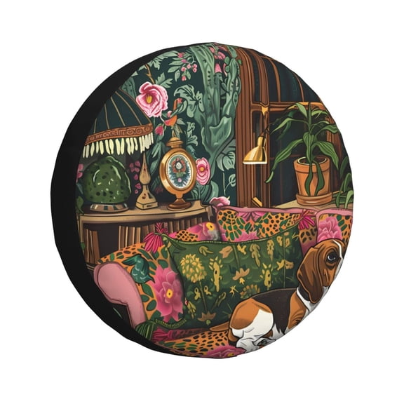 Easygdp Dog On Floral Couch Wheel Cover,Spare Tire Cover,4-17in Spare Tire Cover Universal Fit for Trailer, Car, Truck, SUV, Jeep-17 inch