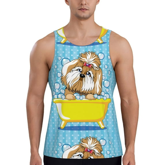 Easygdp Dog Takes a Bath in the Bathtub Men's Tank Top, Sleeveless Muscle T Shirts, Breathable, Quick-Dry, Loose for Gym, Running, Fitness - XX-Large
