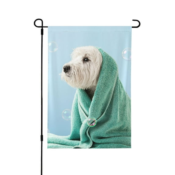 Easygdp Dog Wrapped in Towel Garden Flag Yard Flag Welcome Flag, Double-Sided, Weather Resistant for Outdoor Decor - 28"x40"