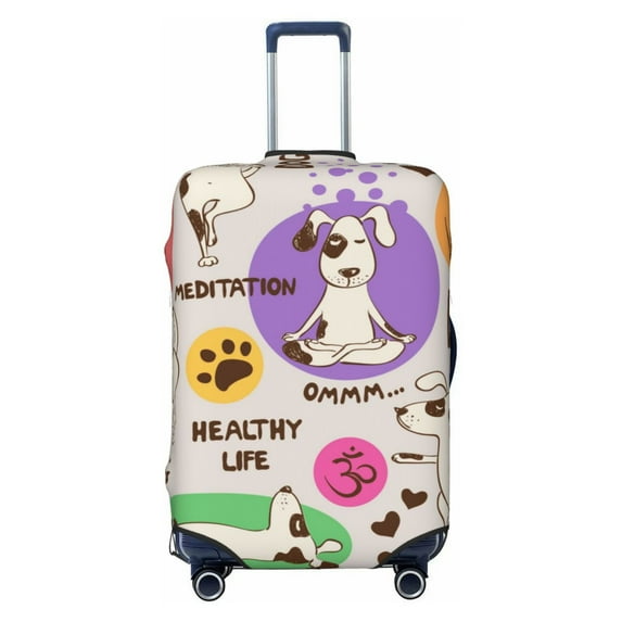 Easygdp Dog Doing Yoga Double-Sided Printed Elastic Suitcase Protective Cover,Invisible Zipper, Business Trip Luggage Cases,Washable And Resistant To Falling -Small