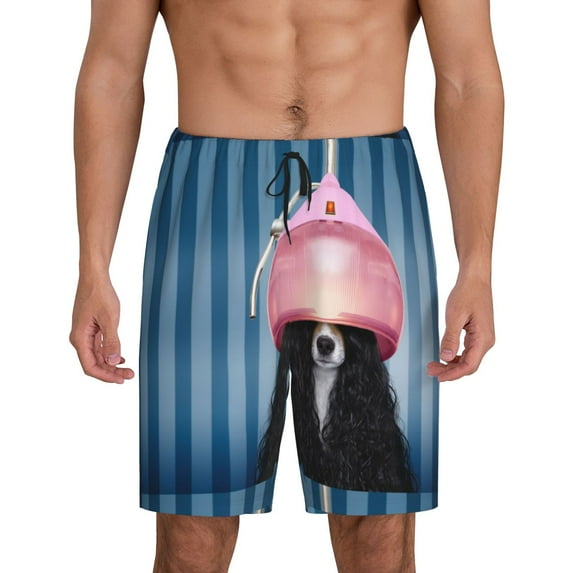 Easygdp Dog in Hairdresser Men's Short Pajama Pants, Sleep Shorts, Household Pants, Casual Pants with Pockets - Small