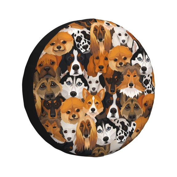 Easygdp Dogs Different Breeds Automobile Tire Dust Cover, 14-17in Spare Tire Cover Universal Fit for Trailer, Car, Truck, SUV, Jeep - 17 inch