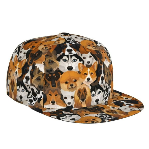 Easygdp Dogs Different Breeds Baseball Cap with Adjustable Flat Suitable for Head Circumference 22.4-23.6 in
