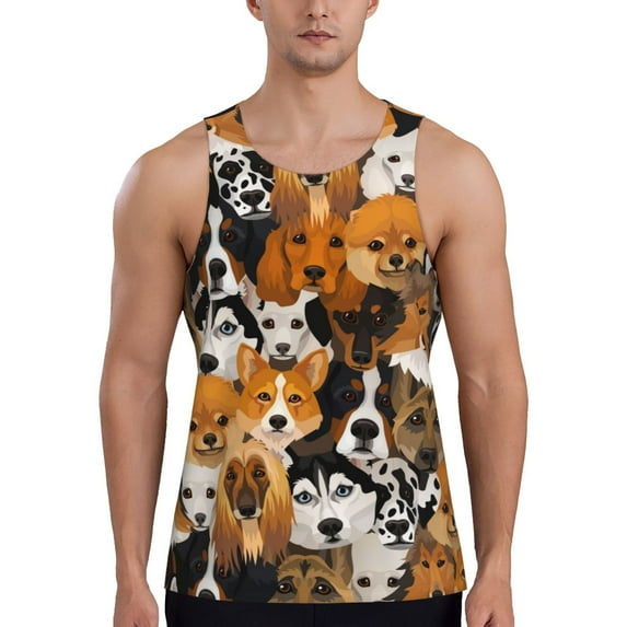 Easygdp Dogs Different Breeds Men's Tank Top, Sleeveless Muscle T Shirts, Breathable, Quick-Dry, Loose for Gym, Running, Fitness - XX-Large
