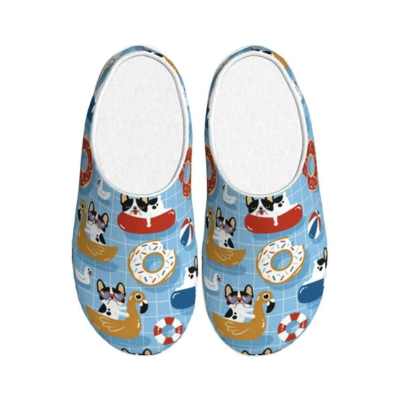 Easygdp Dogs With Pool Floats Slippers for Women Mens Winter Warm Home Slippers Plush Slip on House Slippers for Indoor Outdoor Shoes-35/36