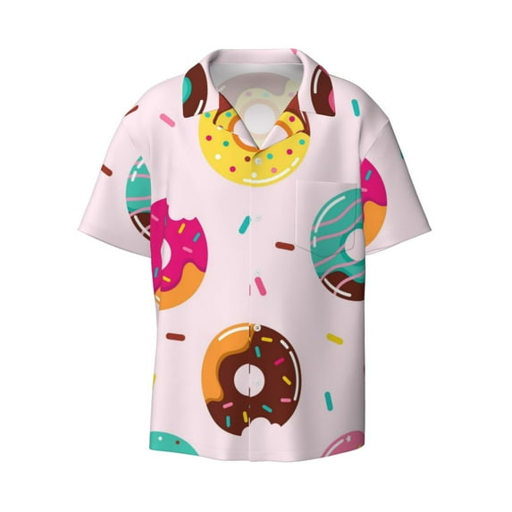 Easygdp Donut Men's Casual Short-sleeved Shirt with Pocket and Button Suitable for Beach Vacation Leisure - XX-Large