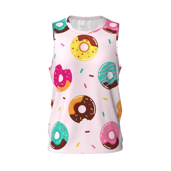 Easygdp Donut Men's Mesh Basketball Jersey Quick Drying Sleeveless Shirts Fitted Muscle Tank Tops Sport Round Neck T-Shirt - Large
