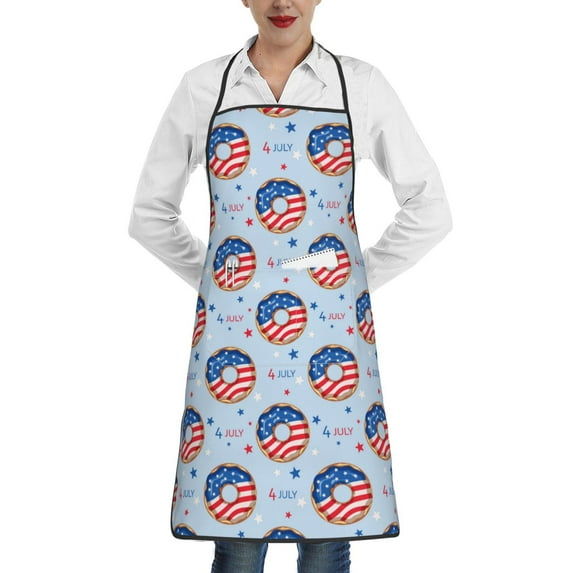 Easygdp Donut with the USA Fag Apron Waterdrop Resistant with 2 Pockets,Oil Resistant Cooking Kitchen Chef Apron for Women Men