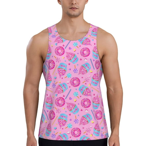 Easygdp Donuts Men's Tank Top, Sleeveless Muscle T Shirts, Breathable, Quick-Dry, Loose for Gym, Running, Fitness - Large