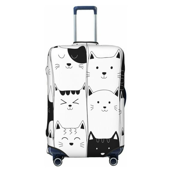 Easygdp Doodle Cute Cat Double-Sided Printed Elastic Suitcase Protective Cover,Invisible Zipper, Business Trip Luggage Cases,Washable And Resistant To Falling -Small