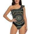 thumbnail image 1 of Easygdp Dot Mandala Women's One Shoulder Ruffle Monokini Bathing Suits with Removable Chest Pad, Quick Drying - Large, 1 of 8