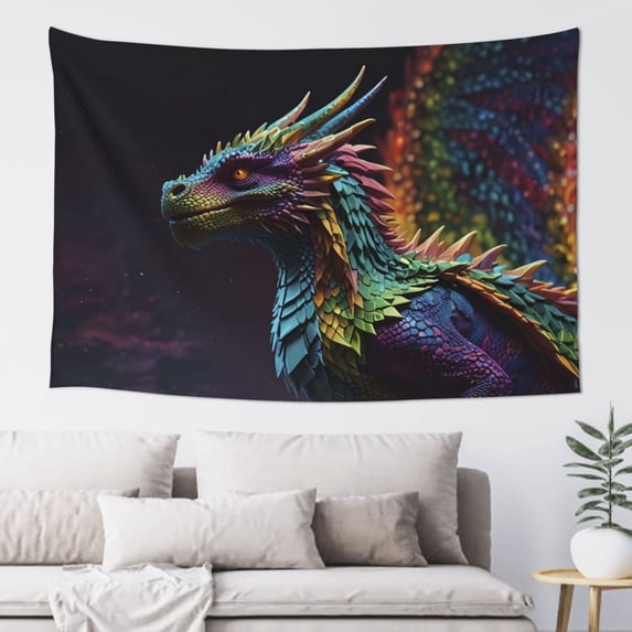 Easygdp Dragon with Colorful Tail Tapestry Wall Hanging, Wall Tapestries for Bedroom Aesthetic Living Room Office Decor 60x40in