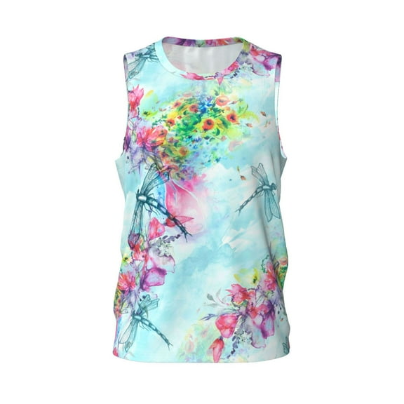 Easygdp Dragonfly Floral Men's Mesh Basketball Jersey Quick Drying Sleeveless Shirts Fitted Muscle Tank Tops Sport Round Neck T-Shirt - Small