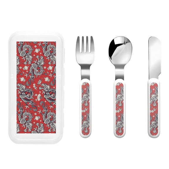 Easygdp Dragons2 3-Piece Flatware Set Kids Silverware, Stainless Steel Toddler Kids Utensils Safe for Preschooler Children