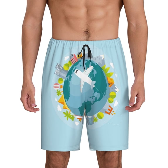 Easygdp Dreaming Travel Men's Short Pajama Pants, Sleep Shorts, Household Pants, Casual Pants with Pockets - Small