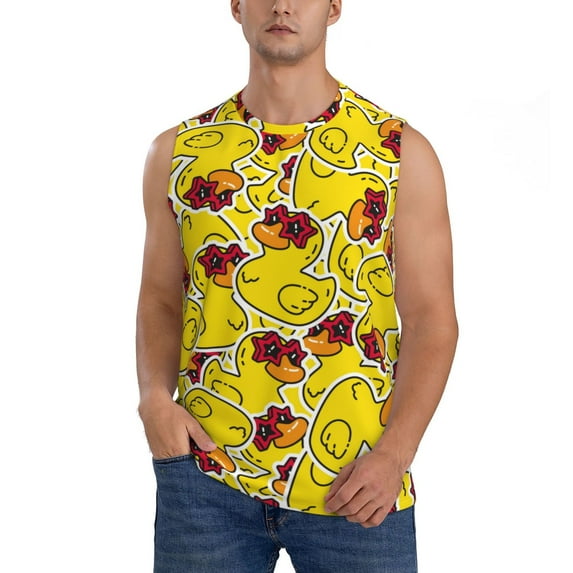 Easygdp Duck with Star Sunglasses Men's Breathable Tank Tops Sleeveless Sporty T Shirts for Basketball, Mountaineering, Bodybuilding -Medium