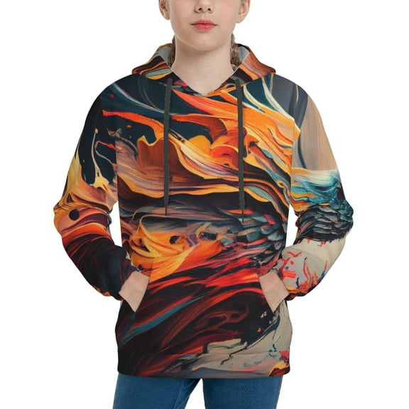 Easygdp Dynamic Fire Bird Art Boys Hoodie Kids Sweatshirt Youth Pullover With Hood-X-Large