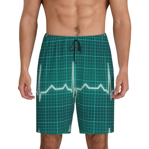 Easygdp ECG Wave Men's Short Pajama Pants, Sleep Shorts, Household Pants, Casual Pants with Pockets - XX-Large