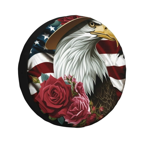 Easygdp Eagle With Hat And Roses Wheel Cover,Spare Tire Cover,4-17in Spare Tire Cover Universal Fit for Trailer, Car, Truck, SUV, Jeep-14 inch