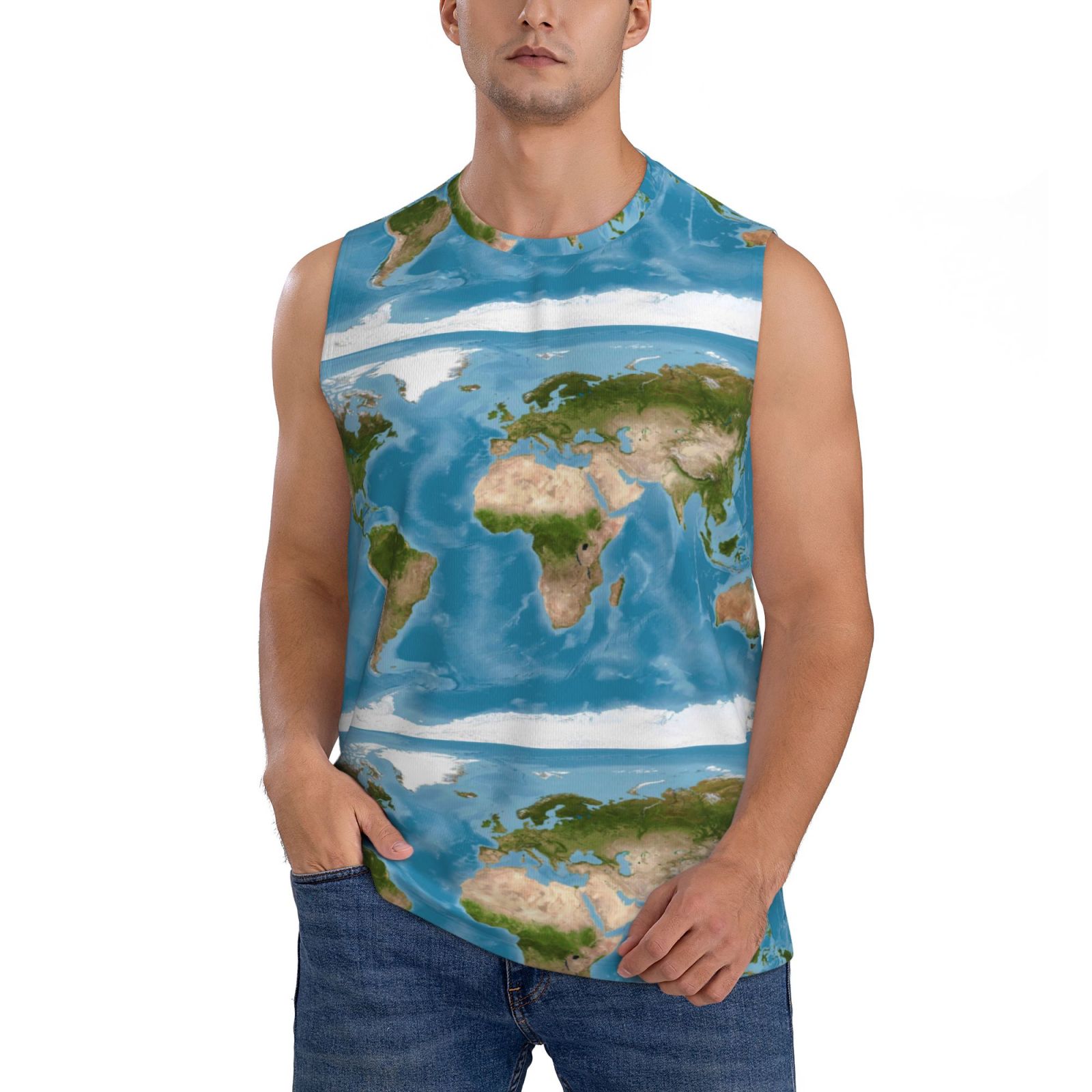 Easygdp Earth View World Map Men's Breathable Tank Tops Sleeveless ...