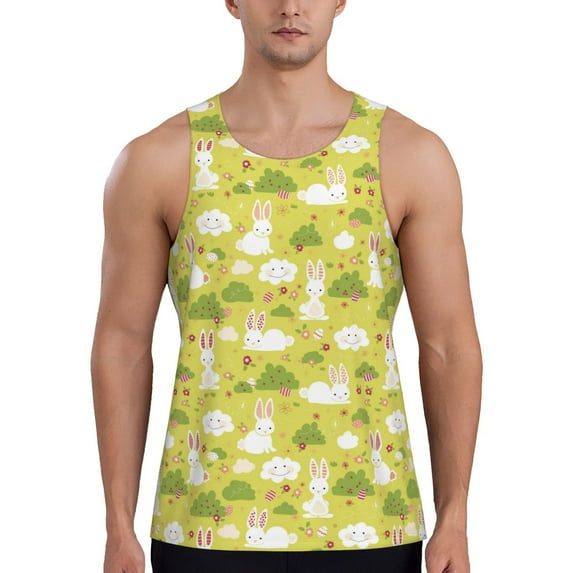Easygdp Easter Bunny Men's Tank Top, Sleeveless Muscle T Shirts, Breathable, Quick-Dry, Loose for Gym, Running, Fitness -