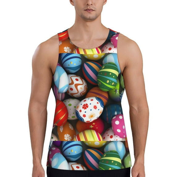 Easygdp Easter Egg Men's Tank Top, Sleeveless Muscle T Shirts, Breathable, Quick-Dry, Loose for Gym, Running, Fitness - XX-Large