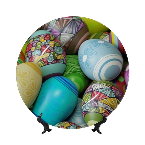 Easygdp Easter Egg1 Bone China Decorative Plate Ceramic Dinner Plates Art Crafts with Display Stand-6in