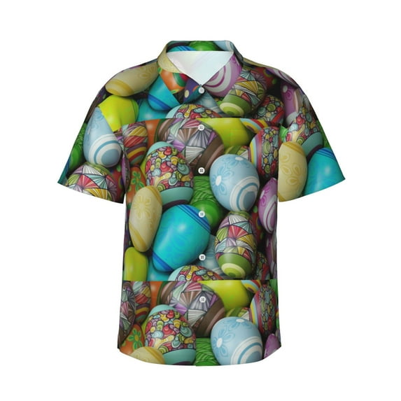 Easygdp Easter Egg1 Men's Hawaiian Shirts Print Lapel Short Sleeve for Beach, vacation, party, casual occasions - Small