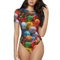 thumbnail image 1 of Easygdp Easter Eggs Women'S Waist-Cinching Short-Sleeved Onesie, Olastic Onesiet,Snaps At Bottom,Easy To Put On And Take Off - Large, 1 of 9