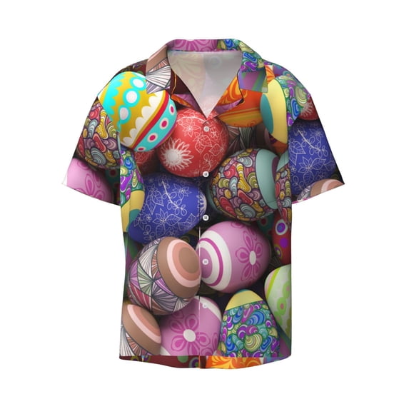 Easygdp Easter Eggs1 Men's Casual Short-sleeved Shirt with Pocket and Button Suitable for Beach Vacation Leisure - 3X-Large