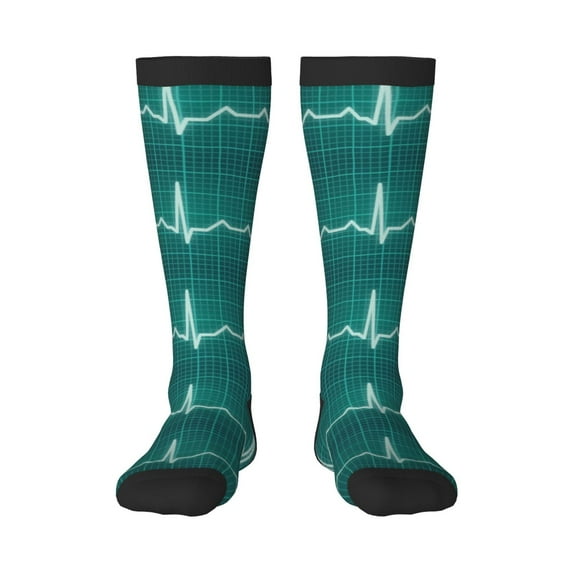 Easygdp ECG Wave Soccer Socks Sport Knee High Socks Calf Compression Athletic Socks for Men and Women