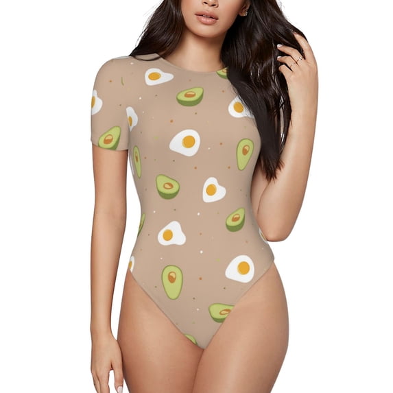 Easygdp Egg And Avocado Women'S Waist-Cinching Short-Sleeved Onesie, Olastic Onesiet,Snaps At Bottom,Easy To Put On And Take Off - Large