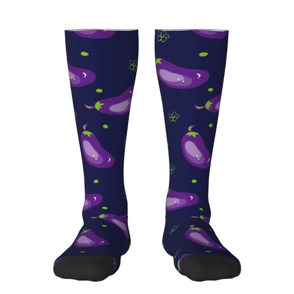 Easygdp Eggplant Soccer Socks Sport Knee High Socks Calf Compression Athletic Socks for Men and Women