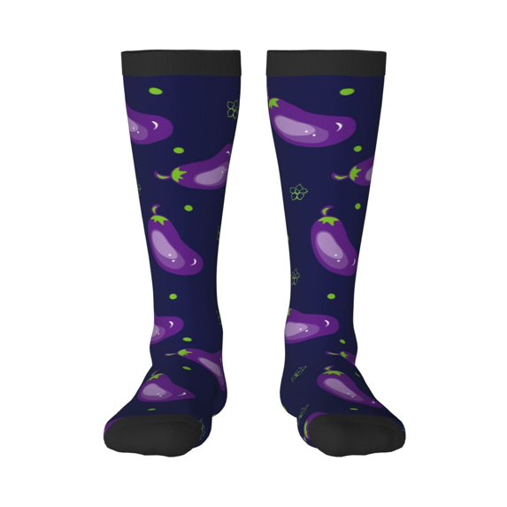 Easygdp Eggplant Soccer Socks Sport Knee High Socks Calf Compression Athletic Socks for Men and Women
