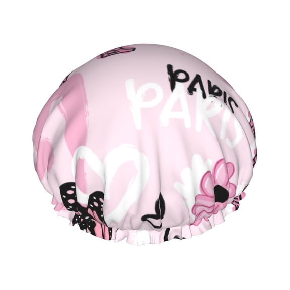 Easygdp Eiffel Tower and Butterflies Shower Caps for Women, Double Waterproof Layers Shower Cap, Quick Drying Bath Hair Cap Reusable